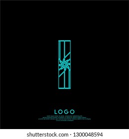 abstract neon I logo letter lines in cyan color design concept