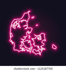 Abstract neon map of Denmark with nodes linked by lines arranged