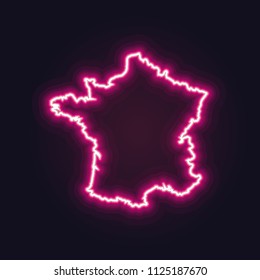 Abstract neon map of France with nodes linked by lines arranged