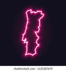 Abstract neon map of Portugal with nodes linked by lines arranged