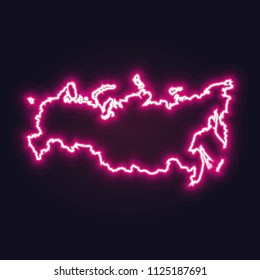 Abstract neon map of Russia with nodes linked by lines arranged