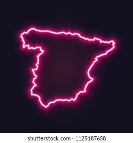 Abstract neon map of Spain with nodes linked by lines arranged