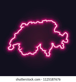 Abstract neon map of Switzerland with nodes linked by lines arranged