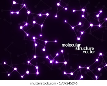 Abstract neon molecular structure, scientific glowing background. Technology communication structure. Vector illustration