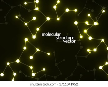 Abstract neon molecular structure, scientific glowing background. Technology communication structure. Vector illustration