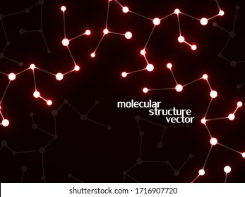Abstract neon molecular structure, scientific glowing background. Technology communication structure. Vector illustration