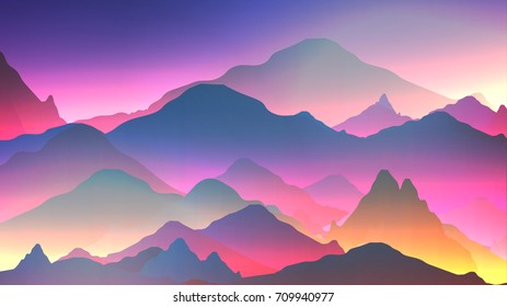 Abstract Neon Mountain Background - Vector Illustration