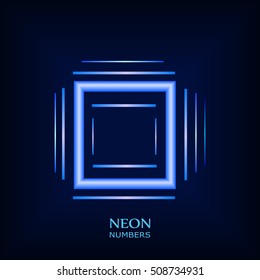 Abstract Neon number 0. Typographic element.  Digit zero. Vector illustration. Blue Neon  Light Number 0. Neon number zero.
