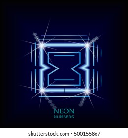 Abstract Neon number 8. Typographic element.  Digit eight. Vector illustration. Blue Neon  Light Number 8. Neon number eight.