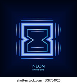 Abstract Neon number 8. Typographic element.  Digit eight. Vector illustration. Blue Neon  Light Number 8. Neon number eight.