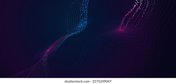 Abstract neon particle technology background,Flow wave with dot, Futuristic digital background for presentation banner business tech or event poster tech EPS 10