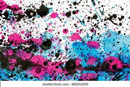 Abstract Neon Pink Blue and Black Paint Splatters Vector