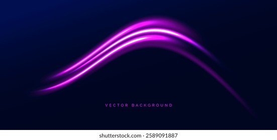 Abstract neon pink wave rays on dark blue background. Speed motion moving concept. Vector illustration