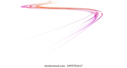 Abstract neon rays of light on a transparent background in PNG format. Light trail wave, fire path trace line, car lights, optic fiber and incandescence curve twirl.	