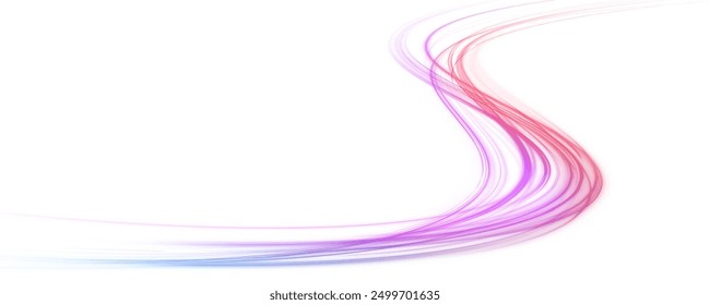 Abstract neon rays of light on a transparent background in PNG format. Light trail wave, fire path trace line, car lights, optic fiber and incandescence curve twirl.	