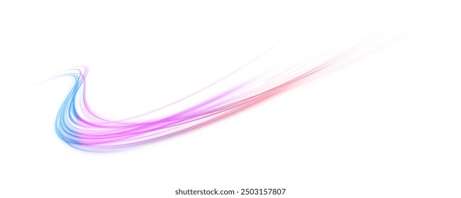 Abstractas rayos de luz de neón sobre un fondo transparente en formato PNG. Onda de sendero ligero, línea de traza de camino de fuego, luces de automóvil, fibra óptica y giro de curva de incandescencia.	