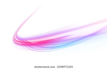 Abstract neon rays of light on a transparent background in PNG format. Light trail wave, fire path trace line, car lights, optic fiber and incandescence curve twirl.	