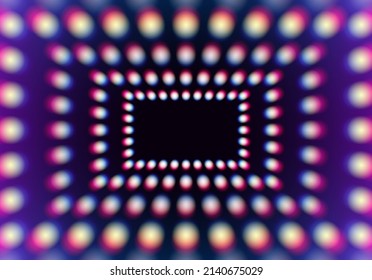 Abstract neon rectangle with grid of glowing lights