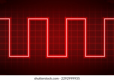 Abstract neon red broken line pattern on dark oscilloscope digital screen. Electric ac waves oscillating. Digital equalizer. Scientific experiment. Seamless vector graphic