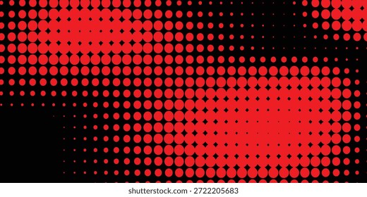 Abstract Neon Red Halftone Dot Screen Gradient on Black Background, Vector illustration.