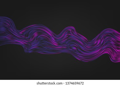 Abstract neon river flow vector background. Blue, purple and black