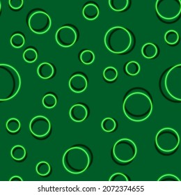 Abstract neon seamless pattern. Green glowing circles background.