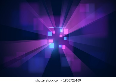 Abstract neon shapes with light rays effect