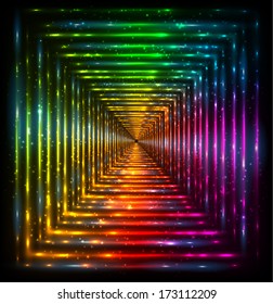 Abstract neon shining vector tunnel background