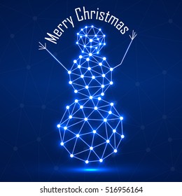 Abstract neon snowman of dots and lines. Christmas background. Vector illustration. Eps 10
