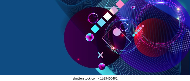 Abstract neon space background on Classic Blue color futuristic elements banner geometric blue gradient