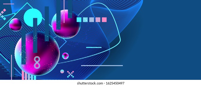 Abstract neon space background on Classic Blue color futuristic elements banner geometric blue gradient
