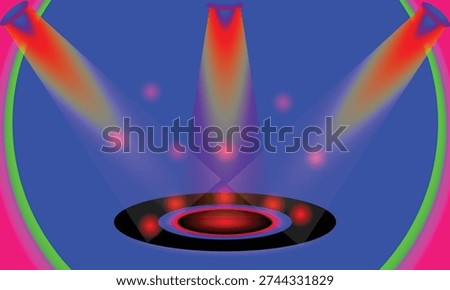 Abstract neon spotlight stage with vibrant glowing beams and futuristic energy lights. Colorful digital background for nightclub, tech and performance themes.
