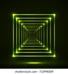 Abstract neon squares with glowing lines. Vector geometric element