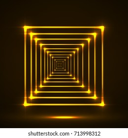 Abstract neon squares with glowing lines. Vector geometric element
