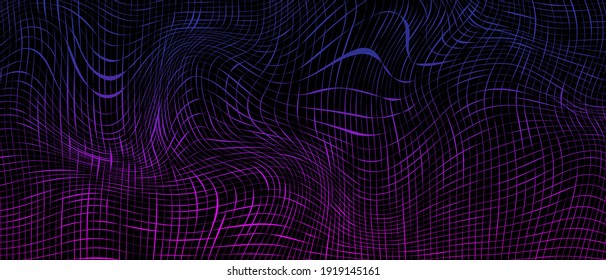 Abstract neon striped grid background. Geometric pattern with the effect of visual distortion. Optical illusion. Op art