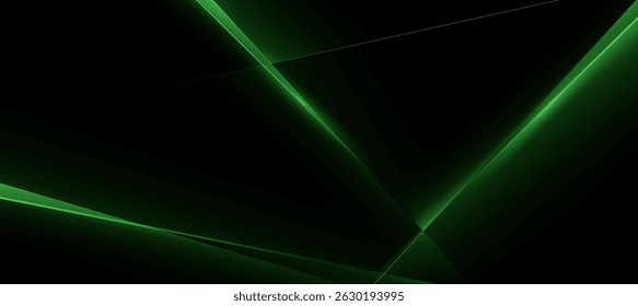 Abstract Neon technology background with glowing green lines and dark polygon for Digital Ads banner