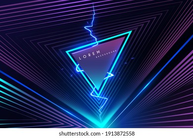 Abstract neon triangle background with lightning effect