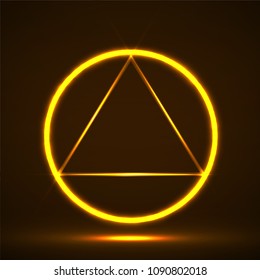 Abstract neon triangle and circle with glowing lines. Vector design element