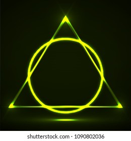 Abstract neon triangle and circle with glowing lines. Vector design element