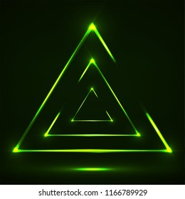 Abstract neon triangle with glowing lines. Vector design element