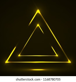 Abstract neon triangle with glowing lines. Vector design element