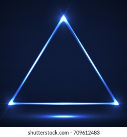 Abstract neon triangle with glowing lines. Vector design element