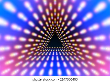 Abstract neon triangle with grid of glowing lights