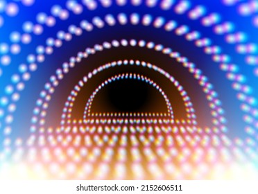 Resumen de túnel de neón o escenario con rejilla de luces brillantes