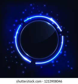 Abstract Neon Vector Circle - Light Blue Circle behind Dark Design. EPS 10