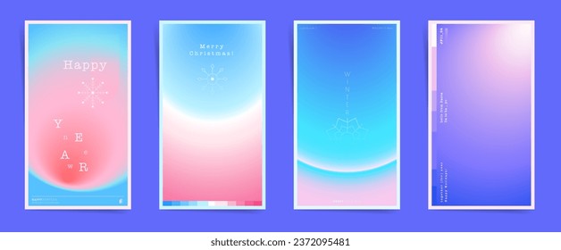 Abstract neon vertical stories, gradient cover template design set for poster, social media post and stories banners. Christmas and New Year Holidays post. Vector aesthetic winter set.