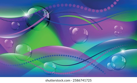 Abstract neon wallpaper with transparent bubbles. A beautiful illustration for corporate designs, blogs, postcards, posters and your other projects. Vector. 