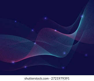 Fundo de onda de neon abstrato com linhas coloridas brilhantes, fluxo de luz digital futurista, curvas de forma de onda de som dinâmico no fundo escuro para tecnologia, música, visualização de dados