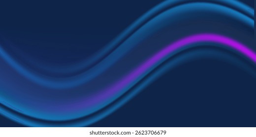 Abstractas fondo de onda de neón con líneas fluidas suaves en tonos de azul, púrpura y rosa sobre un fondo oscuro. Diseño moderno y elegante, ideal para proyectos tecnológicos, digitales y creativos.