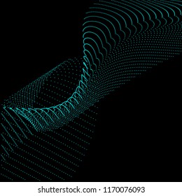 Abstract neon wave of dots on black background. Vector futuristic background.